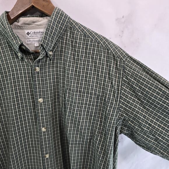 Columbia Shirt Mens Large Green Button Down Up Plaid Cotton Vintage Long Sleeve - Picture 9 of 10